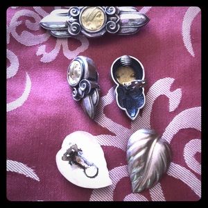 Sterling silver 3 pieces pin and 2 pair earrings